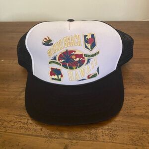 Vintage Trucker Hat OSFM Waikiki Beach Hawaii navy blue and light blue Snapback